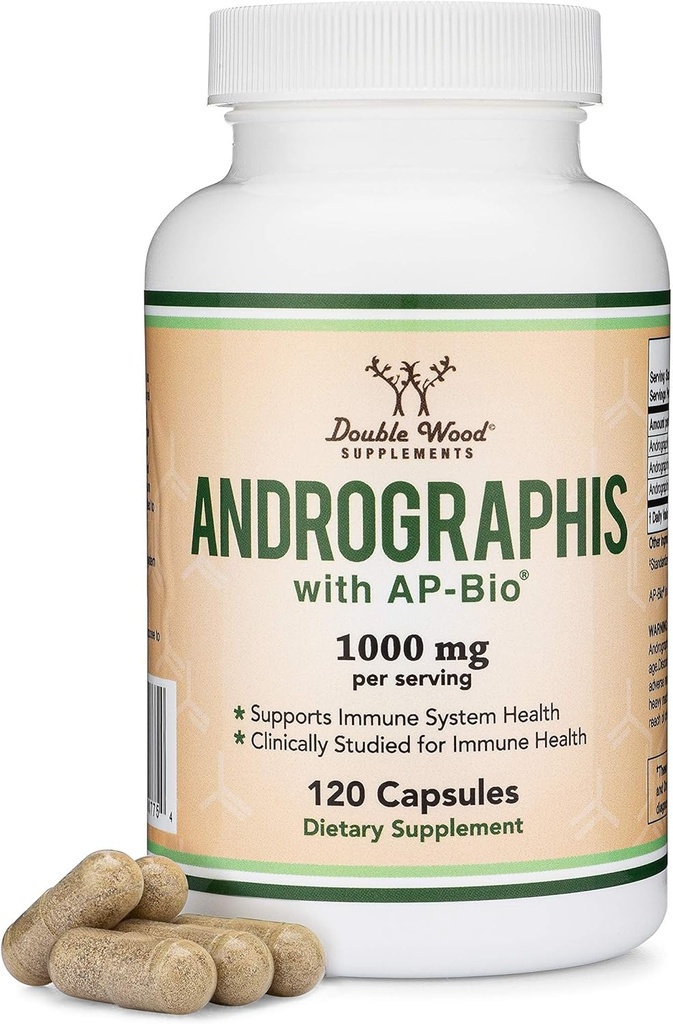 Andrographis Capsules Max Andrographides - 1,000mg Serving Size (120 Capsules) with AP-Bio (Patented Andrographis Paniculata Extract) - Clinically Studied for Immune System Health by Double Wood