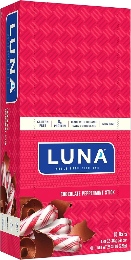 LUNA BAR - Gluten Free Snack Bars - Chocolate Peppermint Stick - Proteinin 8g - Non-GMO - Plant-Based Wholesome Snacking - Go Snacks (1.69 Ounce Snack Bars, 15 Count)