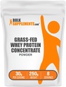 BulkSupplements.com Grass Fed Whey Protein Tozu - Whey Protein Yoğun Toz - Unflavored & Gluten Free, 30g per Service, 250g (8.8 oz) (Pazar 1)