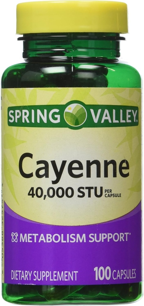 Spring Valley - Cayenne Φρούτα 40.000 STU, ολόκληρο βότανα, 100 κάψουλες