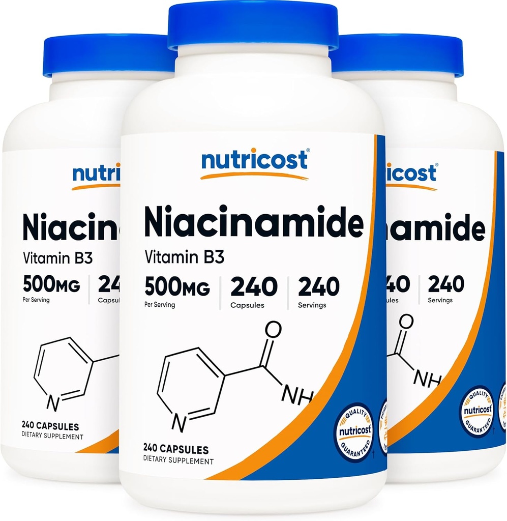 Nutricost Niacinamid (Vitamin B3) 500 mg, 240 Capsules (3 Şişe)