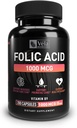 Folic Acid Supplement | hizmet başına 1000 mcg, 200 Capsules | Destek Kalp Sağlığı, Prenatal Destek Supplement | Non-GMO, 3rd Parti Test Edildi