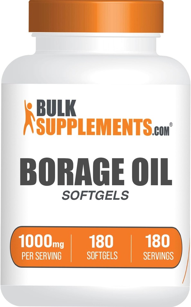 BulkSupplements.com Borage Oil Softgels - Gamma Linolenic Acid Supplement, Borage Oil Supplements, Borage Oil 1000 mg - Gluten Free, 1 Softgel per Service, 180 Count (Pack of 1)