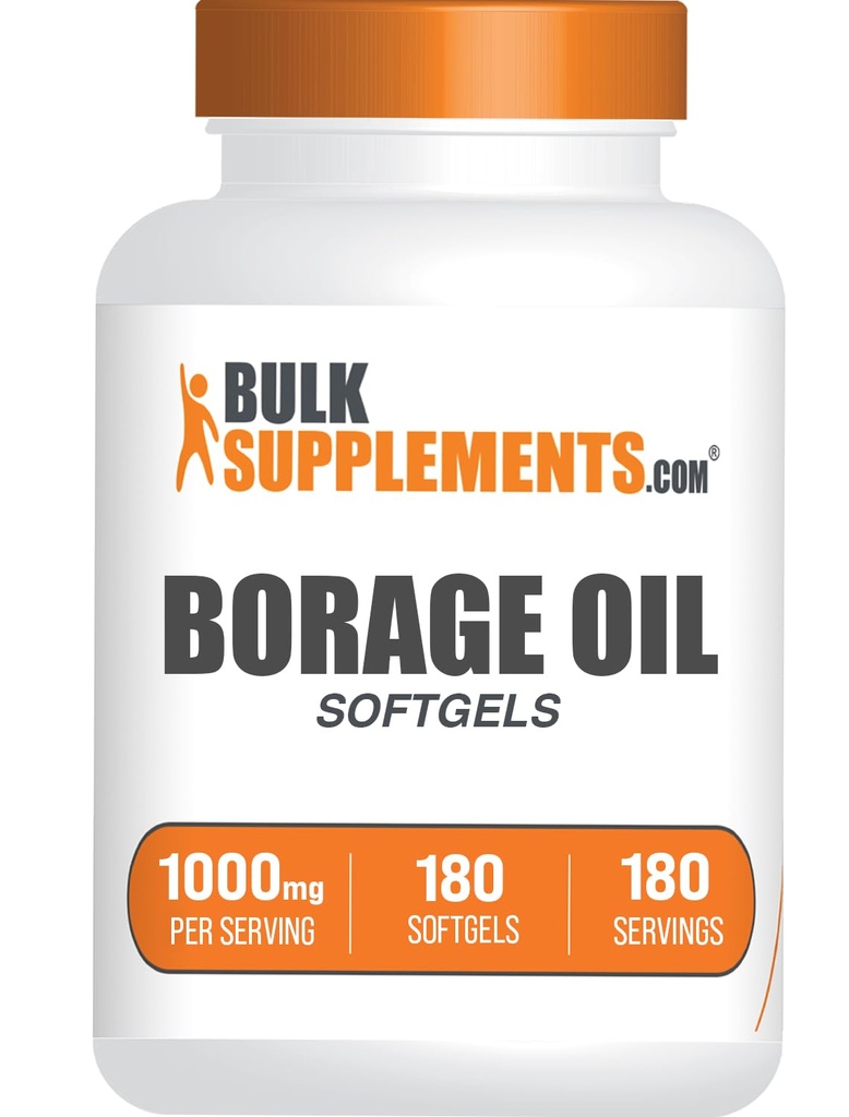 BulkSupplements.com Borage Oil Softgels - Gamma Linolenic Acid Supplements, Borage Oil 1000mg - Χωρίς γλουτένη, 1 Softgel per Serving, 180 Count (Pack of 1)