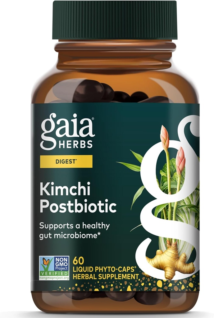 Gaia Herbs Kimchi Postbiotic - Φυσικό συμπλήρωμα πέψης για την υγεία των ούλων - Κατασκευασμένο με οργανική ζύμωση Kimchi - Δωρεάν από γαλακτοκομικά, σόγια και γλουτένη - 60 κάψουλες Vegan (30 σερβιρίσματα)