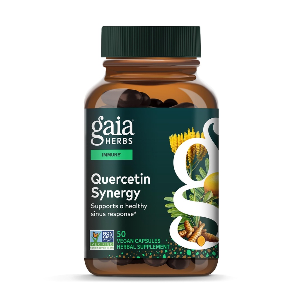 Gaia Herbs Quercetin Synergy - Supports Immune Health* - Wellemon Lemon Fruit Extract - 50 Vegan Capsules (50 Servings)