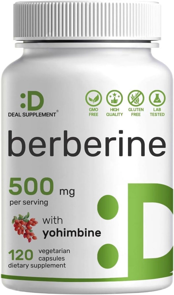 Συμπλήρωμα βερβερίνης με Yohimbine, 500mg ανά υπηρεσία, 120 κάψουλες Veggie – Εκχυλίσματα Root & Bark – Υδροχλωρική HCl υψηλής απορρόφησης – Μη ΓΤΟ, Vegan