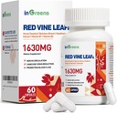 Red Vine Leaf Extract 1630 mg with Horse Chestnut, Butcher's Broom, Hawthorn Supplement for Varicose Veins, Leg, Circulation, Heart, Skin, Support for Heart Health, Made in USA, 60 Capsules