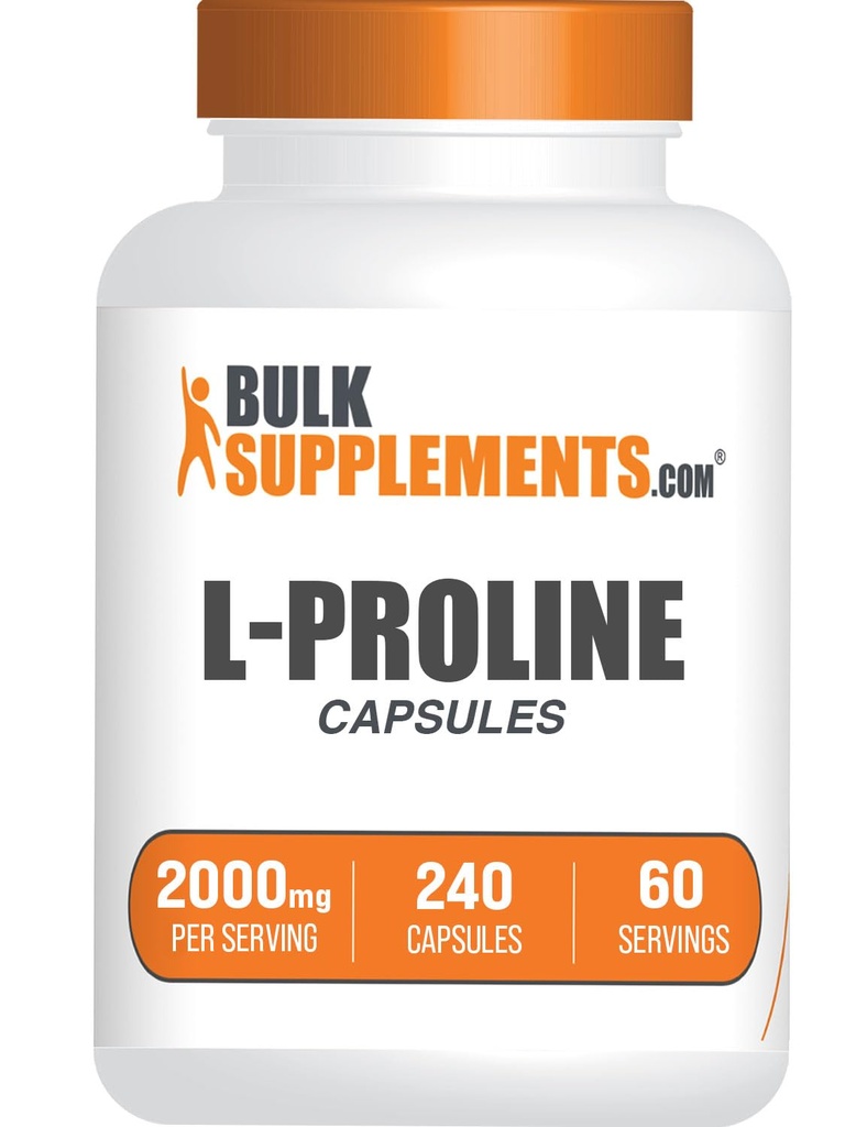 BulkSupplements.com L-Proline Capsules - Amino Asit Supplement, L-Proline 2000 mg, Proline Supplements - Gluten Free, 4 Capsules per Service, 240 Count (Pack of 1)