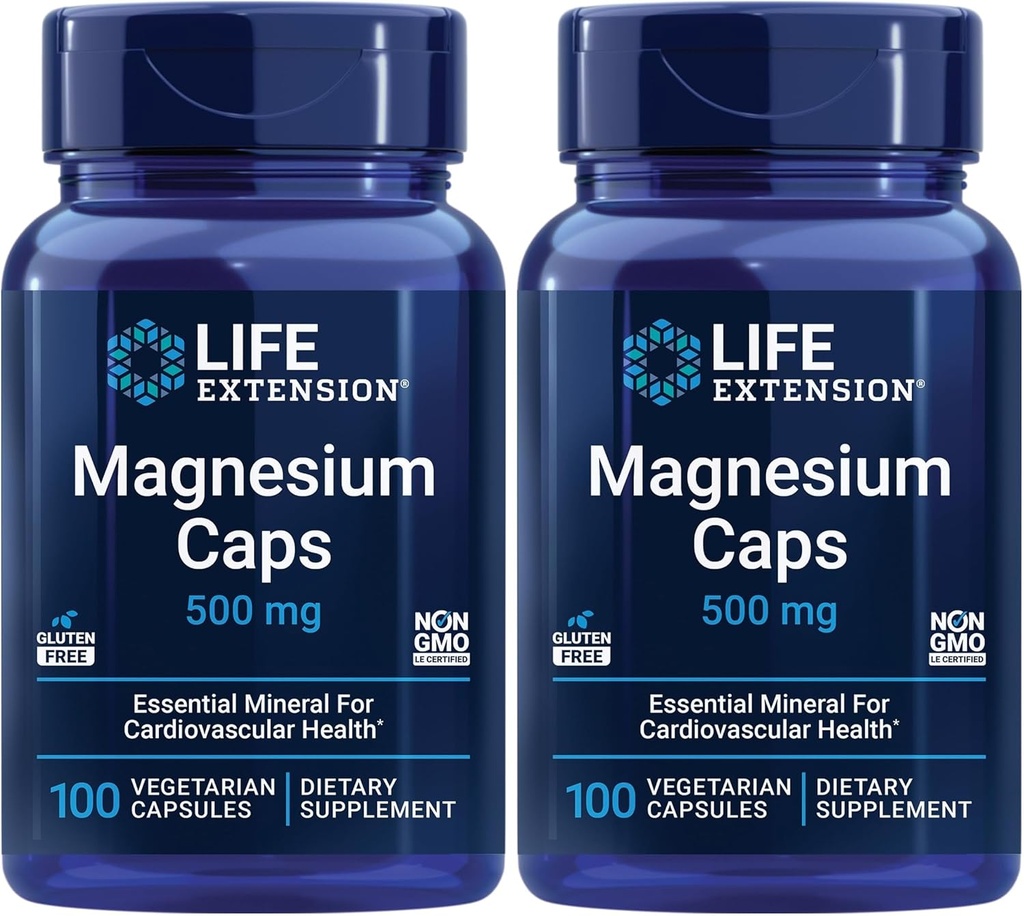 Life Extension Magnezyum Caps, 500 mg, Hoffman Magnezyum, Citrate, Succinate, Kalp Sağlığı, Sağlıklı Kemikler, Metabolism Desteği, 100 Vegetarian Capsules (Pack of 2)
