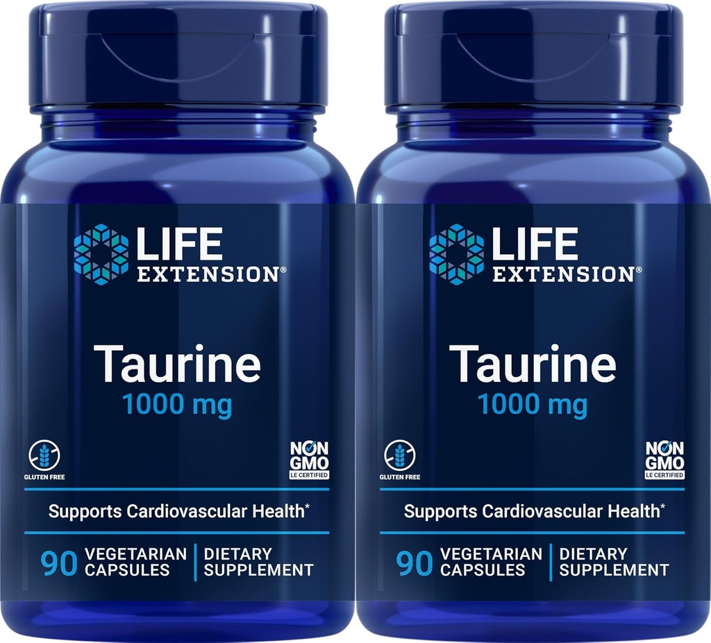 Life Extension Taurine 1000 mg, 90 Vegetarian Capsules (Pack of 2)