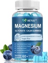 Magnezyum Gummies 600 mg per Service-Magnesium Glycinate 400 mg ve Magnezyum Malate 200 mg,Sugar Free Magnezyum P Properties Supplement for Calm Mood, Muscle, Bone & Sleep Support,60 Blueberry Gummies