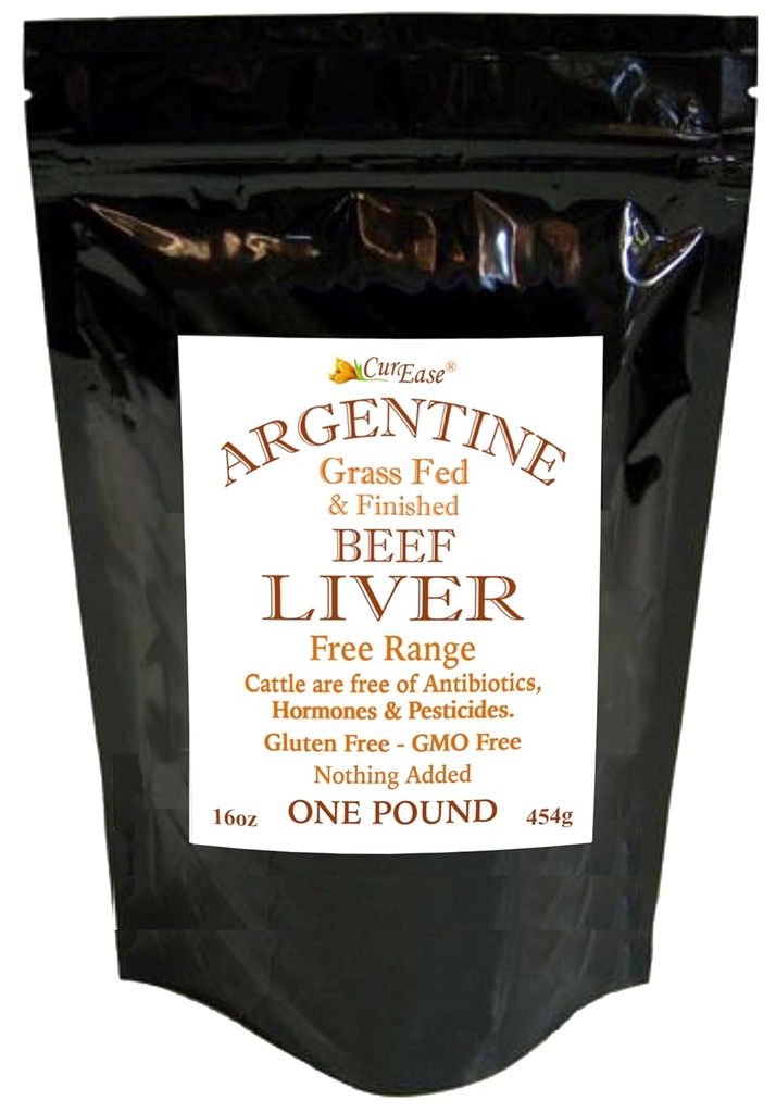 CurEase Argentina Grass Feed Beef Liver Toz Undefated Desiccated (dried) Pesticide and Hormon Free 1lb One Pound (453grams) 908 Hizmetler