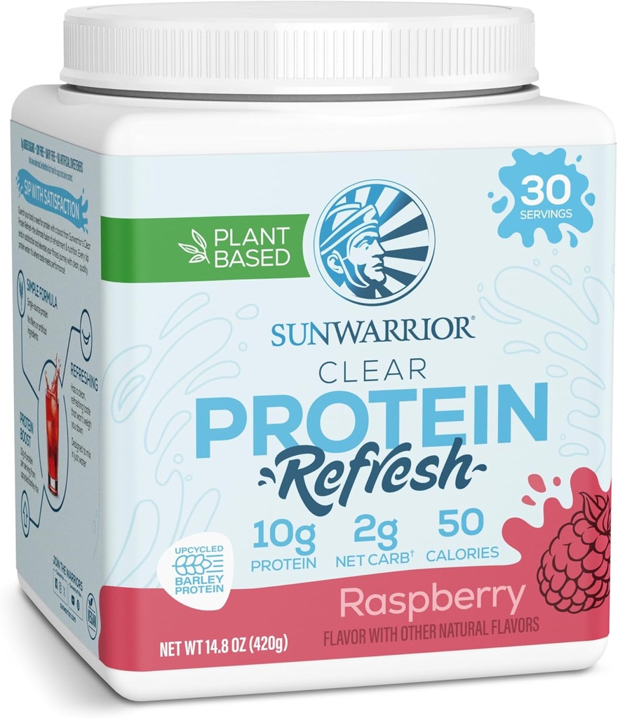 Sunwarrior Clear Protein Toz Plant-Based Water Mix, Vegan ve Protein ve Hydration Supplement 10g Per Raspberry Flavored 420g Tub 30 Servisler