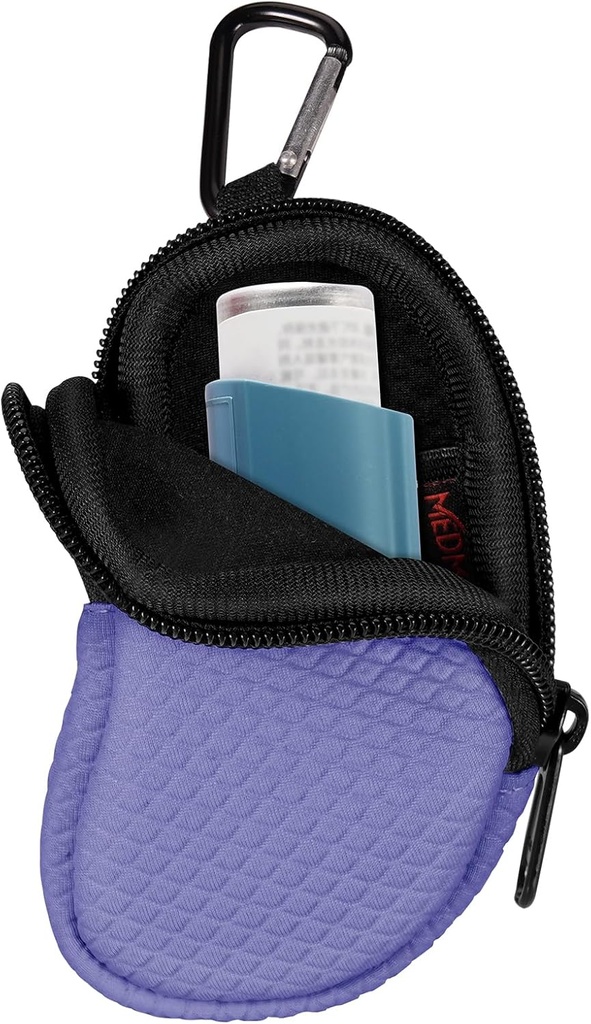 Neoprene Asthma Inhalereç, Koruyucu Portatif Seyahat Handy Holster, Carabiner Clip ve Meş Pocket Inside, Inhaler Not included (Case Only) (Violet)