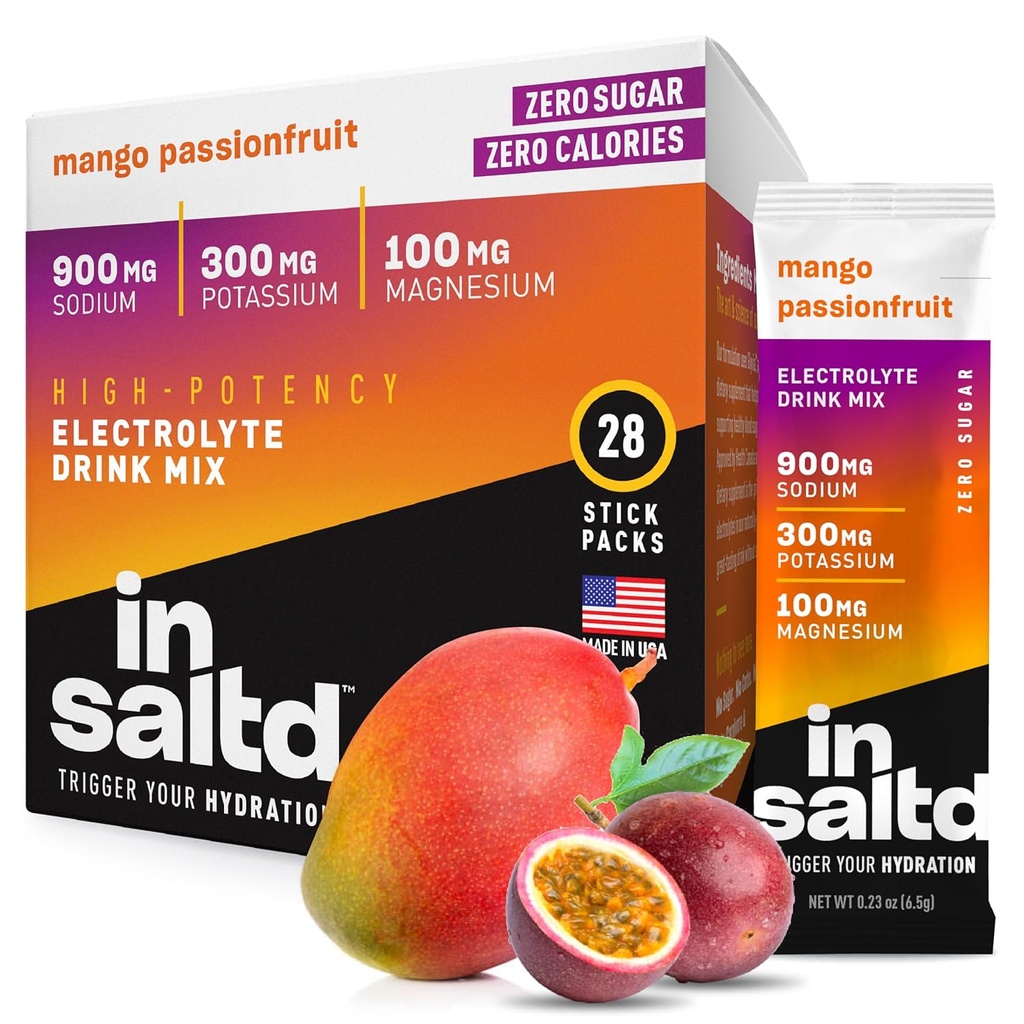 INSALTDTM Sugar Free Electrolytes Toz Packets with No Stevia Aftertaste | High-Potency Hydration Packets | Ketolyte Drinks | Intertent Fasting Drink Mix | 28 Pack (Mango Passionproduct)