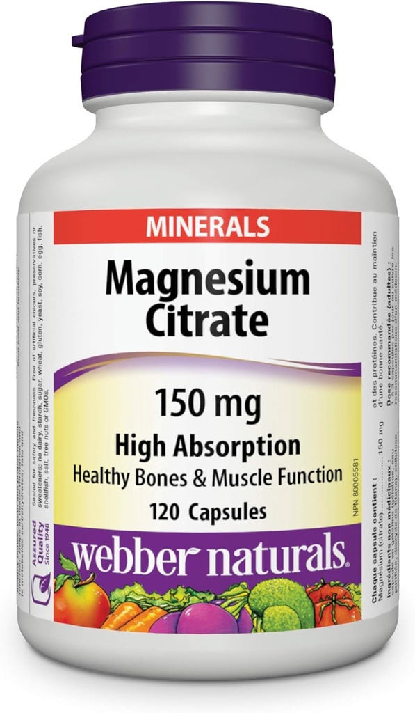 Webber Naturals Magnesium Magnezyum Citrates High Abvitamin 150 mg 120 Capsules