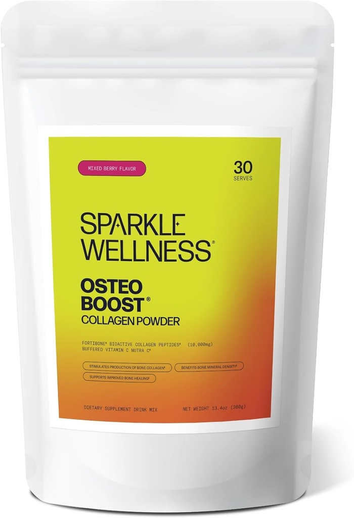 Sparkle Wellness Osteo Boost (Mixed Berry) [30 Serves] | Collagen Toz Supplement | FORTIBONE Bioaktif Collagen and ve Buffered Vitamin C | Bone Supplements