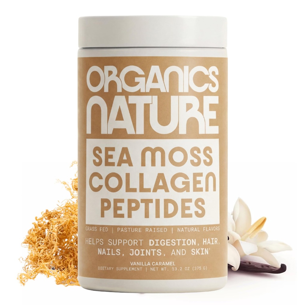 ORGANICS N Vitamin Collagen Hydro Toz İrlandalı Deniz Moss Vanilla Caramel Flavored | Doğal Kaynaklanmış Hydrolyzed Collagen w/Biotin for Hair, Skin, Nail ve Ortak Destek 30 Hizmetler 380 gr