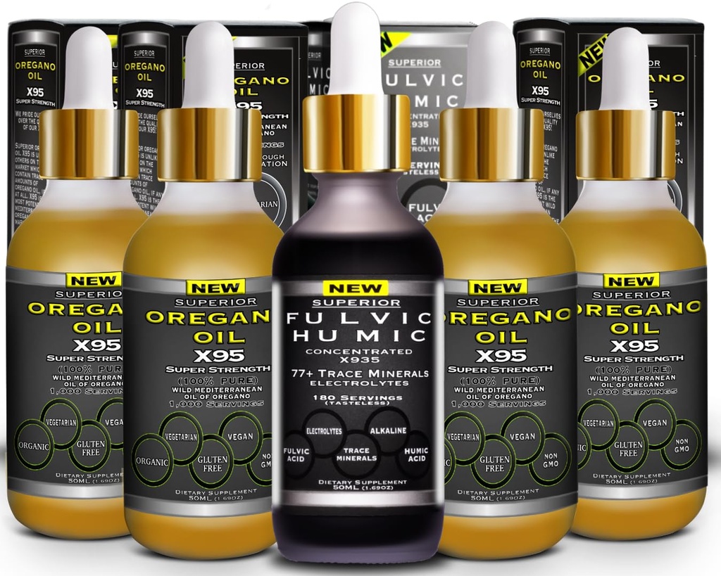 Fulvic Acid Humic Ionic Trace Mineral Drops with Electrolytes Plus Oregano Oil Drops Super Strength More Versatile Then Oil of Oregano Softgels and Capsules