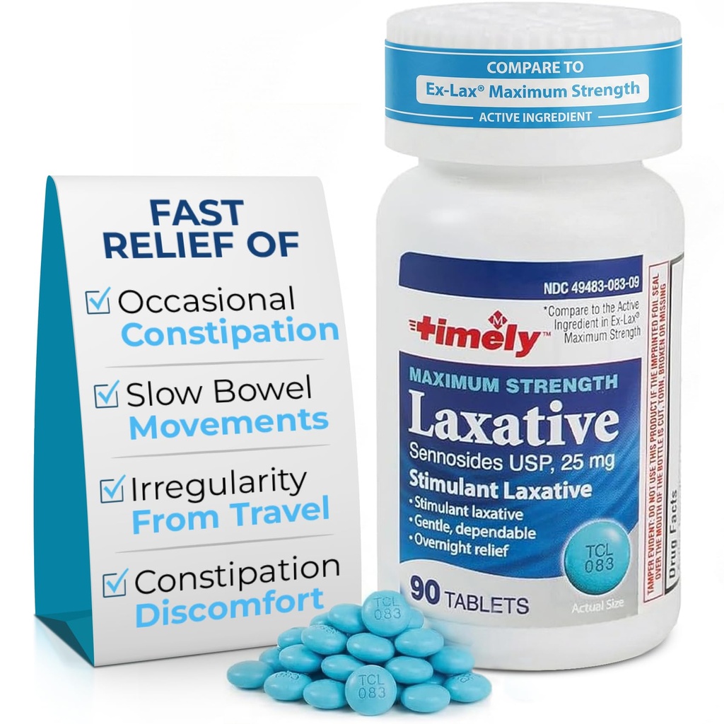 TIME-CAP LABS, INC. Zamanlı - Max Laxatives - 90 Maksimum Güçlü Tabletler - 25 mg Sennosides Laxative - Occasional Constipation Relief, Best Laxatives for Constipation Fast Acting