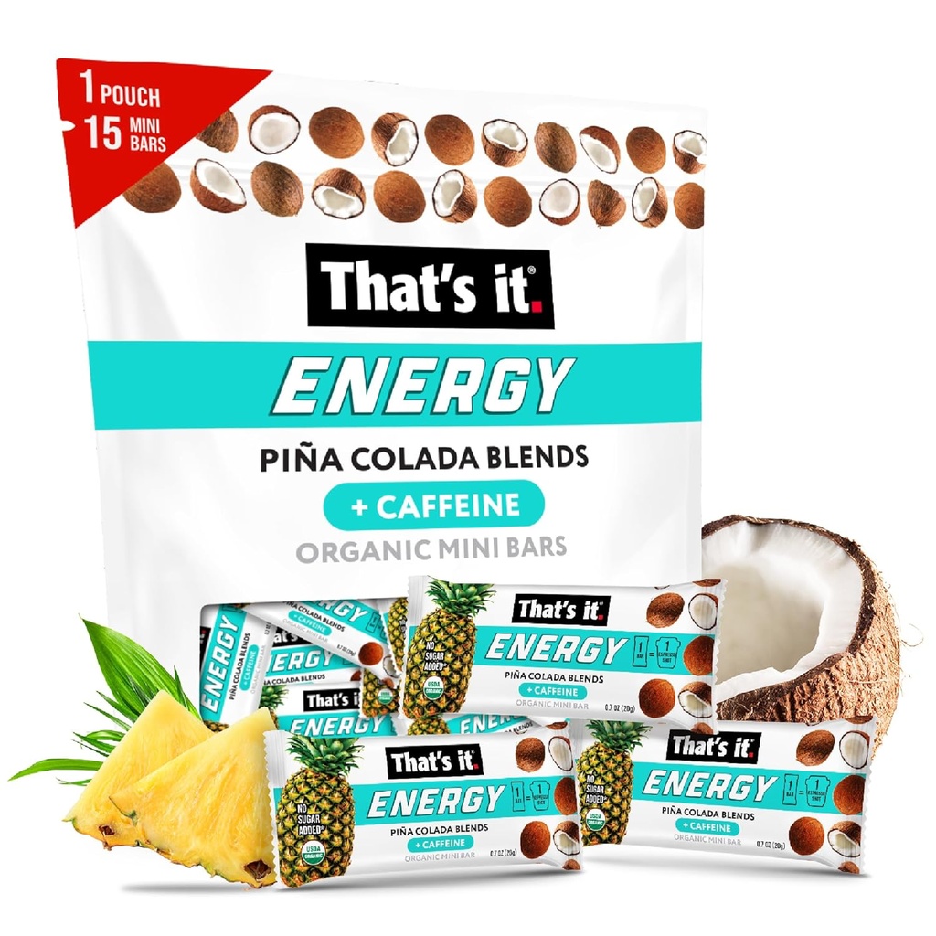 Αυτό είναι. Piña Colada Caffeine Blends Ενέργεια Mini Bars Ανανάς Καρύδα (15 κόμης) Αλλεργία-Φιλικά, μη ΓΤΟ, Χωρίς γλουτένη Σνακ
