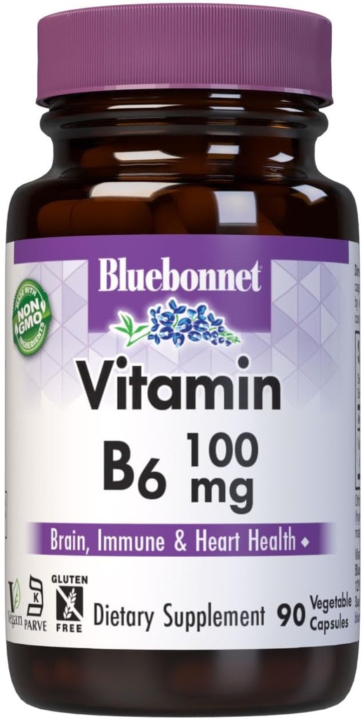 BlueBonnet Beslenme Vitamini Kadınlar ve Erkekler için 100 mg Enerji Vitaminleri - Nervous System Immune & Heart Health Support Supplement - Non-GMO, Vegan, Gluten-Free - 60 Sebze Kapsülleri