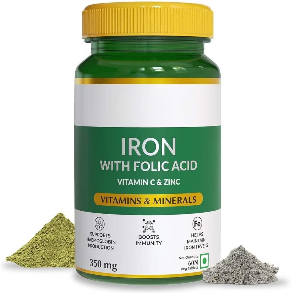 Folic Acid, çinko, C & Vitamin B12, Destek Haemoglobin Production, Boost Immunity & maintain Iron Level - 60 Veg Tabletleri