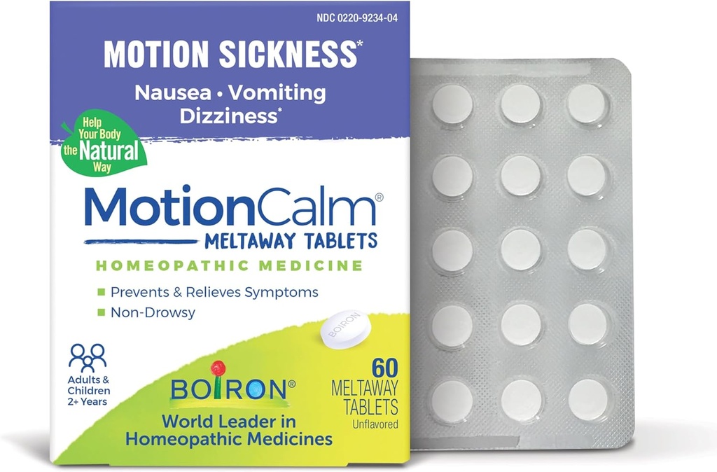 Boiron MotionCalm Relief for Nausea, Vomiting, or Dizziness ile birlikte hareket Hastalığı nedeniyle Seyahat, Amusement Rides ve Video Games veya VR - Non-Drowsy - 60 Count