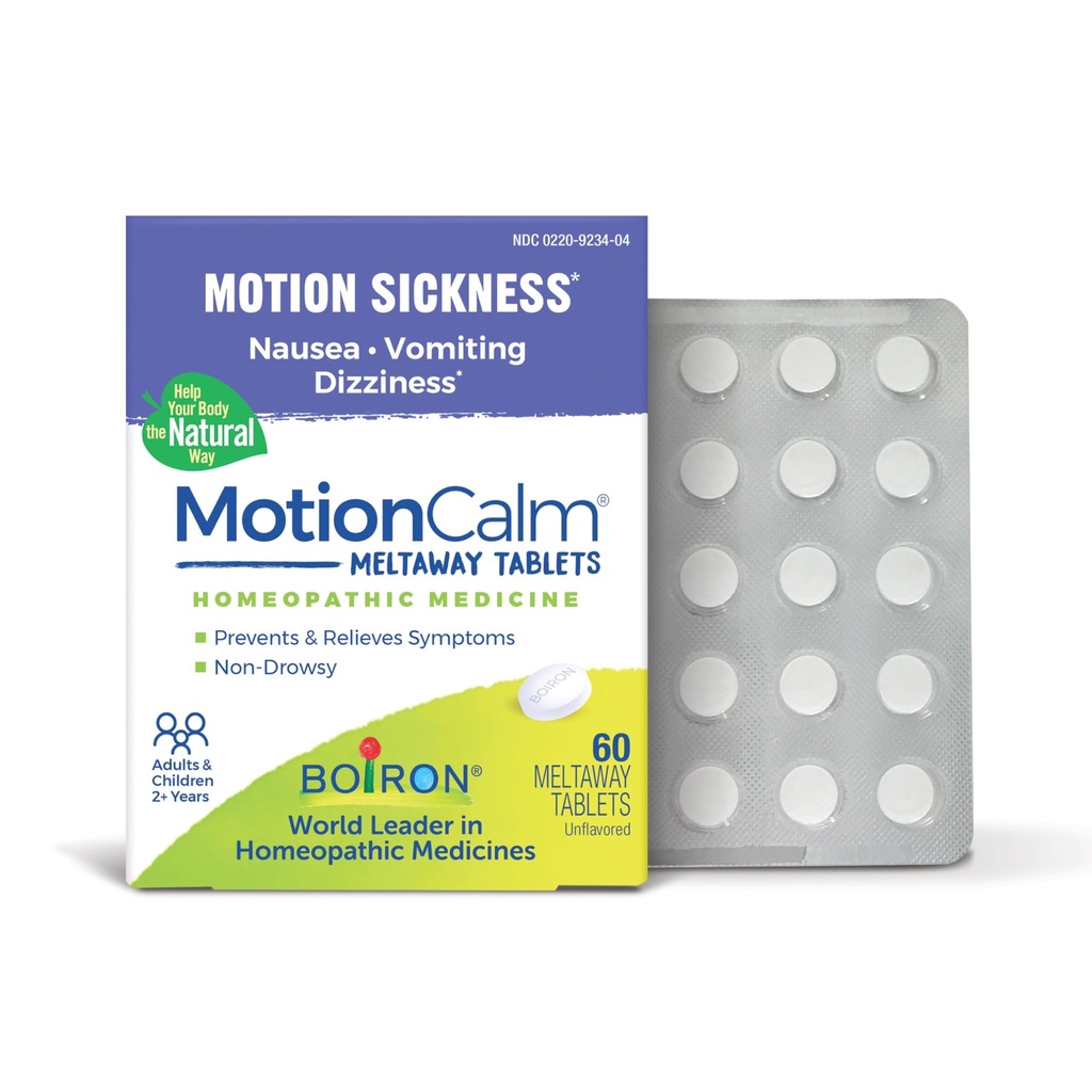 Boiron MotionCalm Relief for Nausea, Vomiting, or Dizziness ile birlikte hareket Hastalığı nedeniyle Seyahat, Amusement Rides ve Video Games veya VR - Non-Drowsy - 60 Count