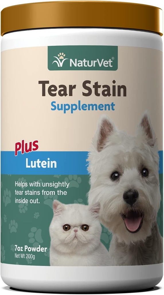 NaturVet – Tear Stain Plus Lutein | Tahminsiz Tear Stains | Cranberry Extract,uba Ascorbate & Oregon Grape Root | Köpekler ve Kediler için | 200 Gram Toz