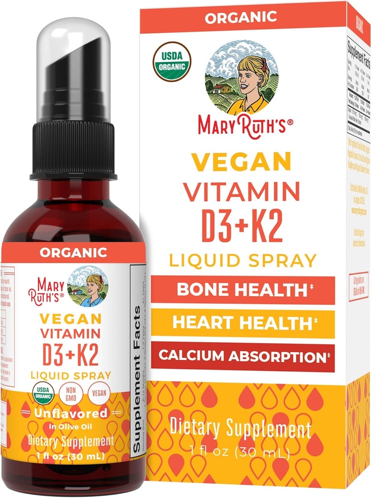 MaryRuth'in Vitamin D3 | K2 | Sıvı Kombine | Yetişkinler ve Çocuklar için Tamam | Kalsiyum Aborpsiyon Güçlü Bones | Vegan | Non-GMO | Gluten Free | 1 Fl Oz