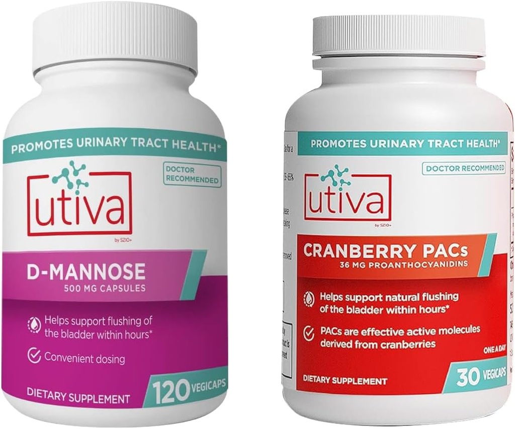 % 20 Sche Utiva Cranberry PACs 30 Vegi Capsules Cranberry Supplement for Urinary Tract Health for Women and Men + Utiva D-Mannose 500 mg 120 Capsules Doğal Flush The Bladder and Urinary Tract