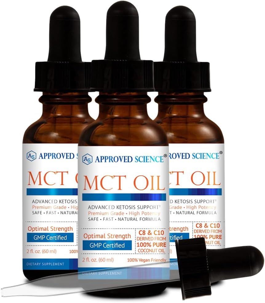 Onaylanmış Bilim® MCT Oil - Pure Medium-Chain Triglyceride (MCT) Petrol Caprylic Asit (C8) ve Capric Asit (C10) - Vegan, 60 ml - 3 Paket