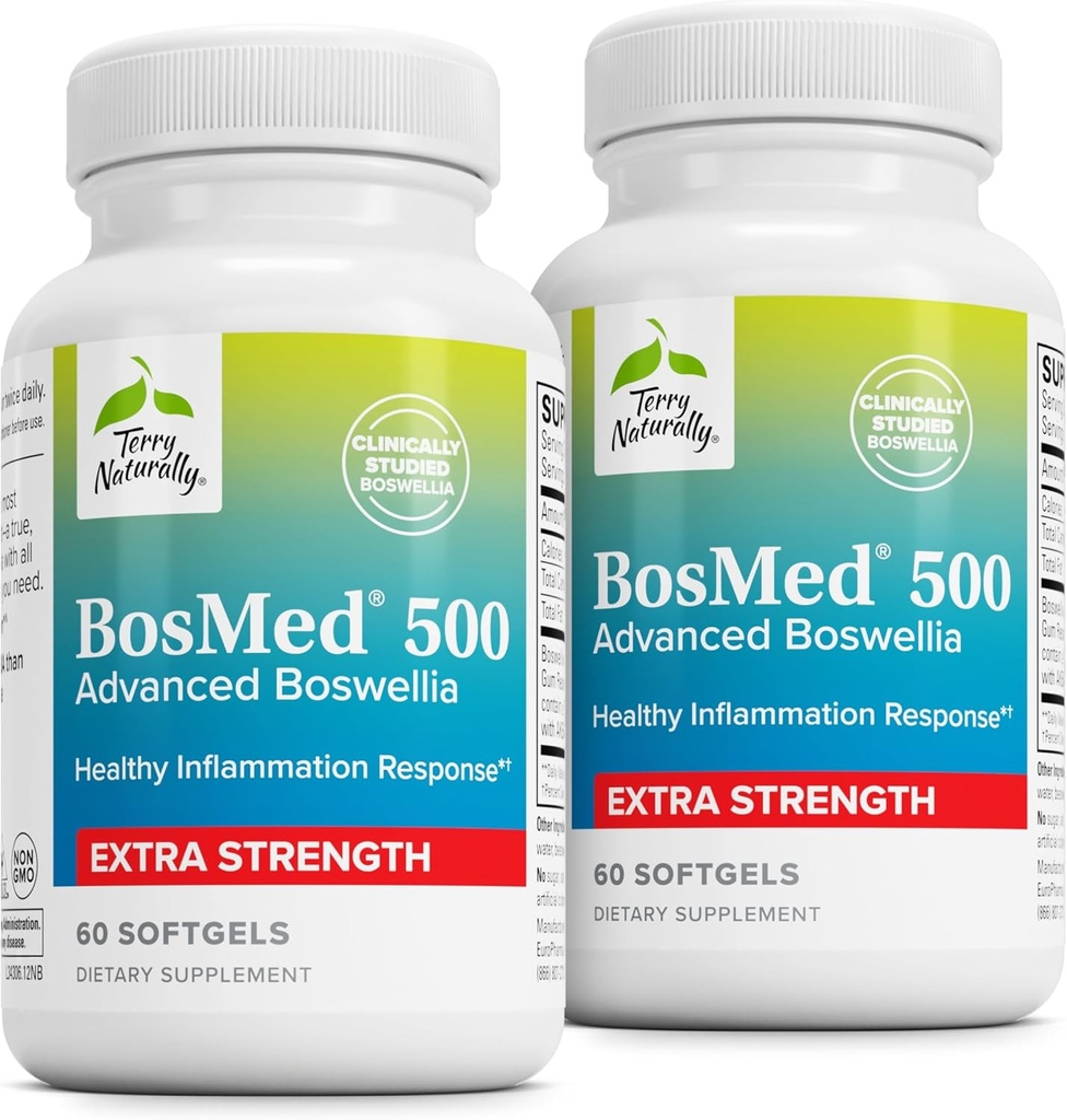 Terry Natural BosMed 500 - Boswellia Serrata Extract Supplement - Sağlıklı Lung Desteği için Diyet Tamam - Herbal Supplement Formula - 60 Softgels (Pack of 2)