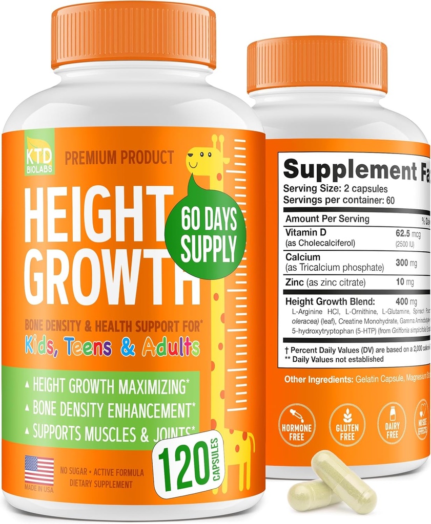 Üst Büyüme Maximizer - Amerika'da Made in USA - Natural Height Art PON & Teen Vitamins - Herhangi bir Yaşta Taller yetiştirmek - Yetişkinler ve Çocuklar için Kemik Büyüme Tamamı - 120 Capsules