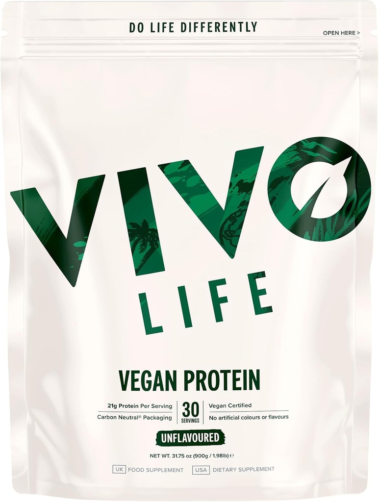 Vivo Vegan Protein Powder - 0,7 oz φυτικής πρωτεΐνης ανά Scoop, 30 μερίδες (31,7 oz) (Vanilla) (31,7 oz, Χωρίς άρωμα)
