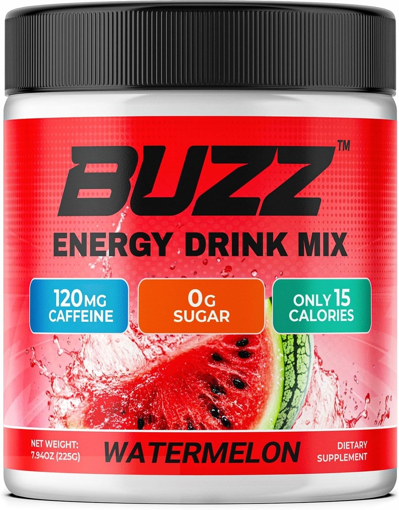 Sabah Buzz Energy Drink Toz - Enerji Boost Drink Mix - Sugar-Free Energy with Antioksis - Morning Kickstart and Sports Nutrition Endurance Ürün - 30 Hizmet, Sumelon, 8 Ounces, Watermelon, 8 Ounces