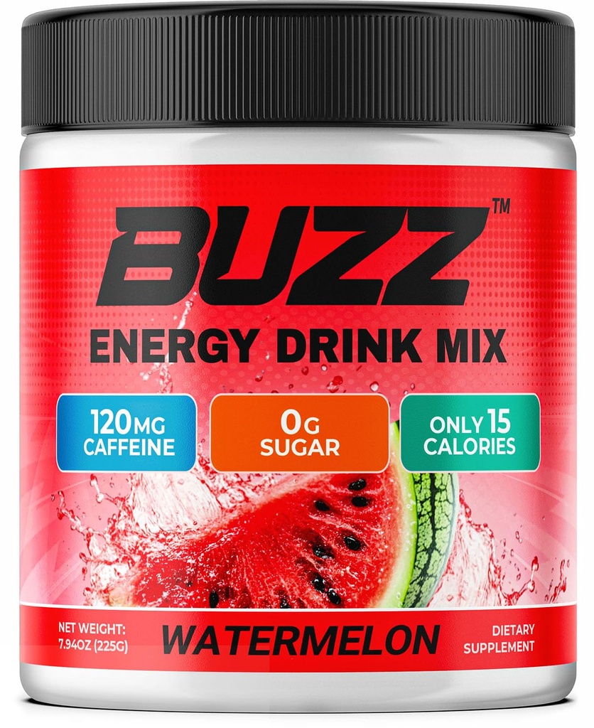 Sabah Buzz Energy Drink Toz - Enerji Boost Drink Mix - Sugar-Free Energy with Antioksis - Morning Kickstart and Sports Nutrition Endurance Ürün - 30 Hizmet, Sumelon, 8 Ounces, Watermelon, 8 Ounces