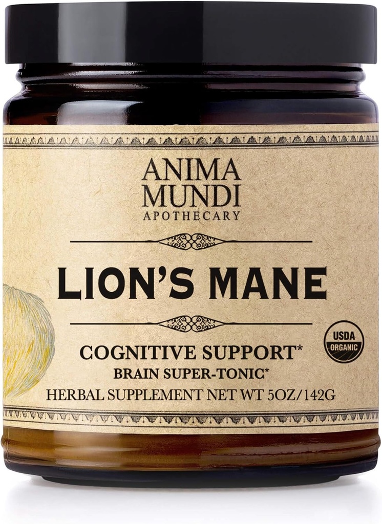 Anima Mundi Apothecary Lions Mane Brain Tuner Mushroom Toz - Organik Aslanlar Mane Bilişsel Destek için Toz Etkiliyor - Organik Mushroom Toz Supplement (5oz / 141g)