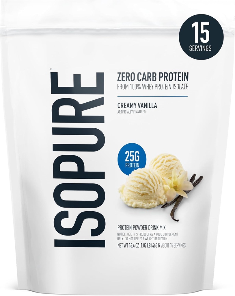 Isopure Zero Carb 100% Pure Whey Isolate protein Toz, Lactose Free, Gluten Free, Vitaminler, Kremy Vanilla, 25g Protein Per Hizmeti, 1 Lb, 15 Hizmet (Pazarlama)