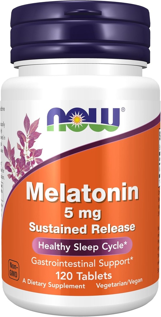 Şimdi Gıdalar Tamamlıyor, Melatonin 5 mg, Sustained Release, 4 Saatli Bir Yayın Dönemi için Formüle edildi, 120 Tablet