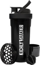 KICHLY Shaker Şişe 1 Pack - 24 Ounce Plastik Protein Shaker Şişe Pre & Post egzersiz için Twist & Lock Protein Box Storage (Black)