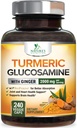 Turmeric Curcumin Supplement 2000 mg -% 95 Curcuminoids with Glucosamine, Ginger & MSM, BioPerine Black Pepper for Best Abors, Nature's Vegan Ortak Destek, Non-GMO, Şişed in USA - 240 Capsules
