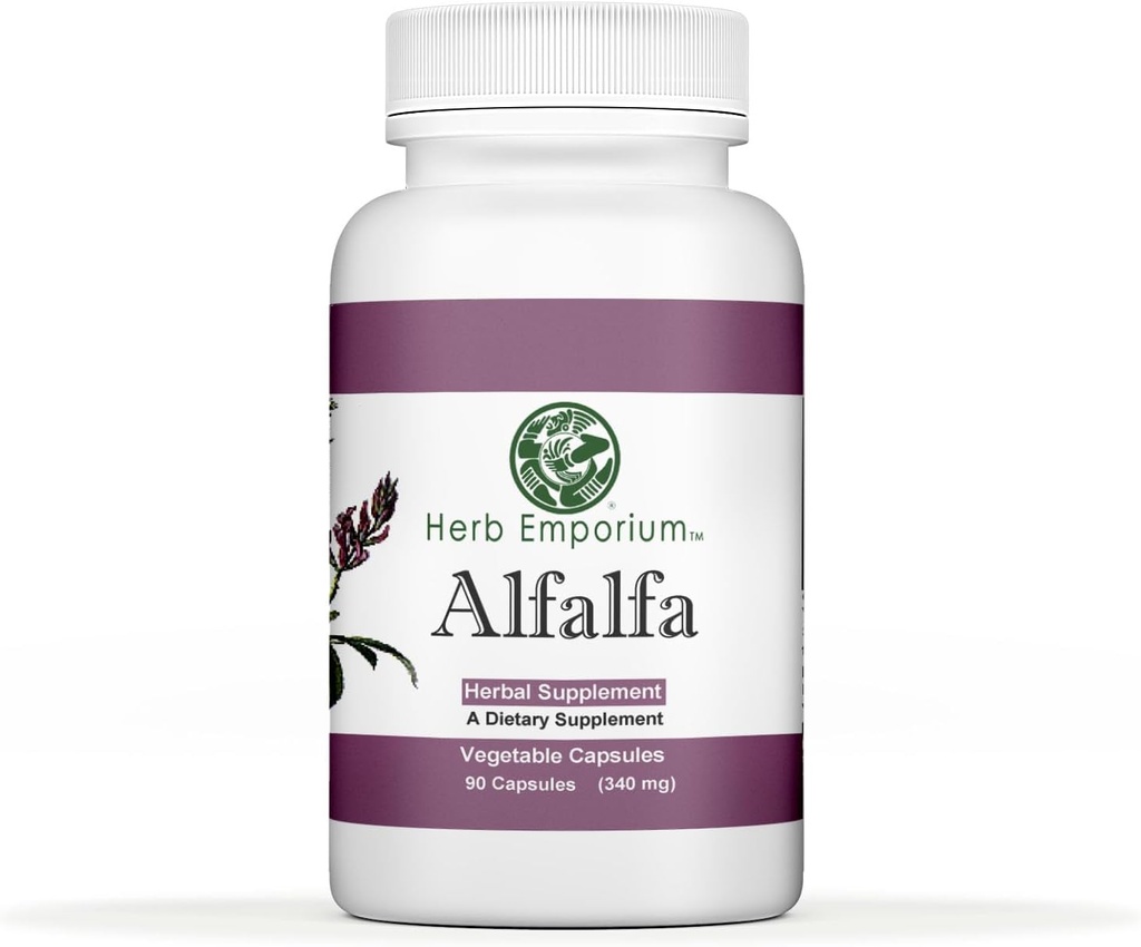 Herb Emporium Alfalfa (Medicago Sativa L, Alpalpa) Capsules 90 Vegetable Capsules (340 mg) Herbal Supplement for Healthy Digestion (Pack of 1)