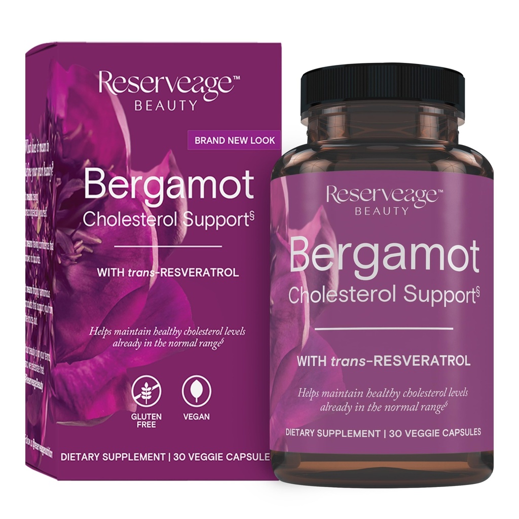 Reserveage Beauty Bergamot Cholesterol Support with Resveratrol - Cardiovascular Support & Heart Health - Vegan & Non-GMO - 30 Capsules (30 Hizmet)