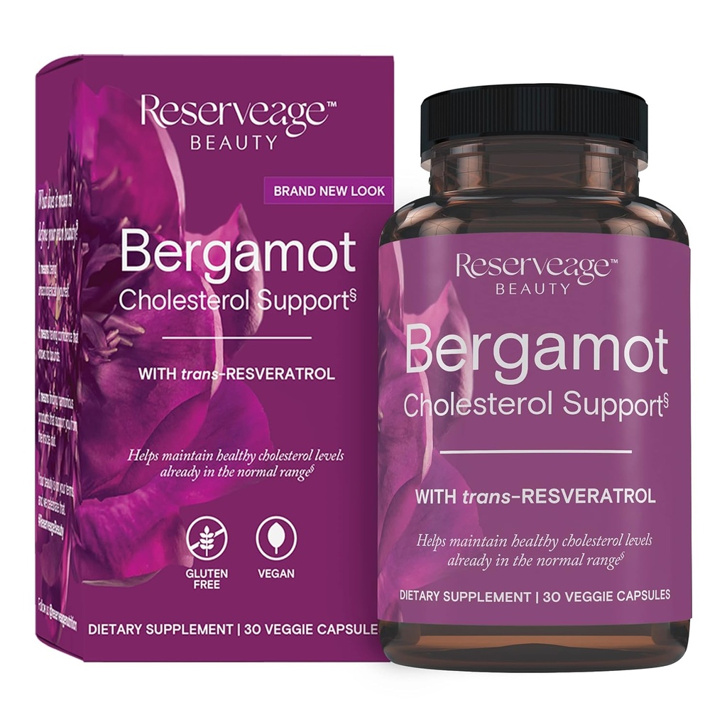 Reserveage Beauty Bergamot Cholesterol Support with Resveratrol - Cardiovascular Support & Heart Health - Vegan & Non-GMO - 30 Capsules (30 Hizmet)
