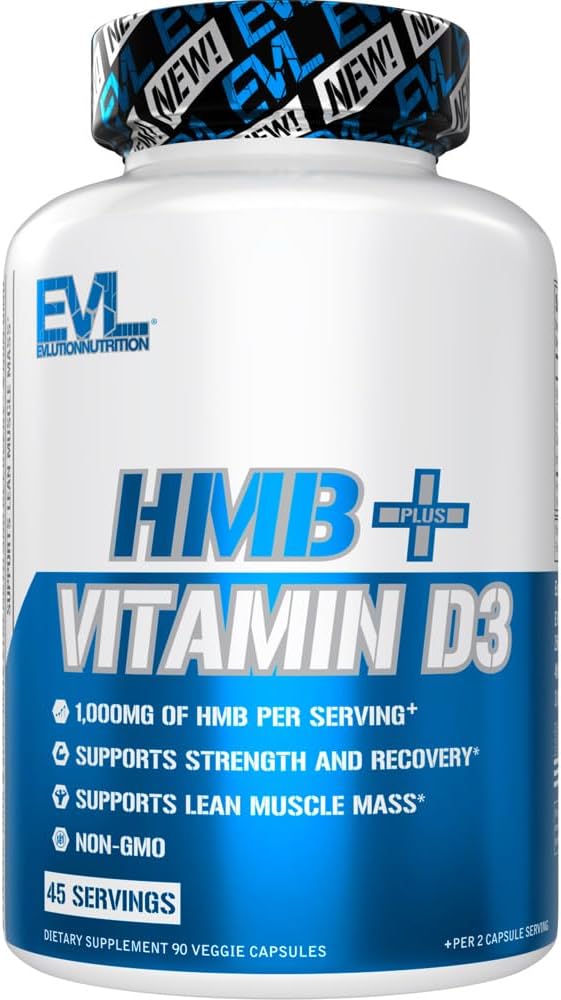 Διατροφή Evlution HMB + βιταμίνη D3 - Υποστηρίζει μυϊκή δύναμη & μυϊκή μάζα Lean - αποκατάσταση προπόνησης - 1000mg HMB ανά υπηρεσία - μη-GMO - συμπλήρωμα διατροφής - 45 Σερβίρει - 90 κάψουλες λαχανικά