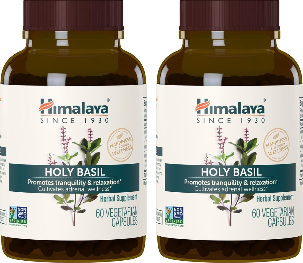 Himalaya Holy Basil, 60 Day Supply - βοτανική επινεφρική υποστήριξη για ανακούφιση από το στρες, χαλάρωση, ενεργειακή υποστήριξη και περιστασιακή αϋπνία - Vegan, μη ΓΤΟ, χωρίς γλουτένη, 720 mg, 60 κάψουλες, συσκευασία των 2