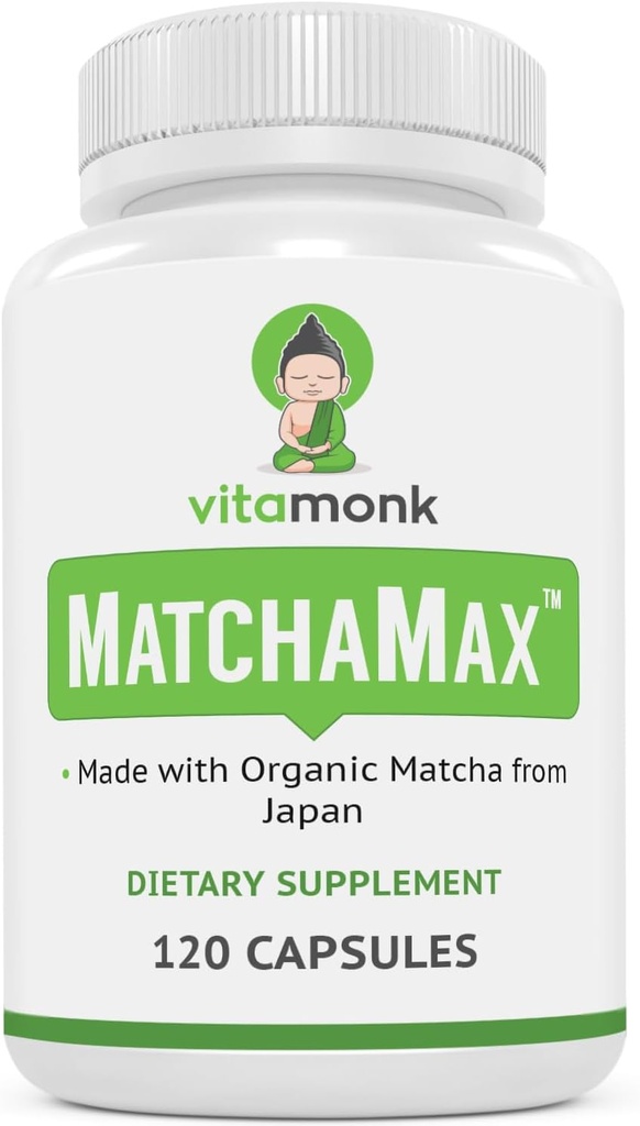MATCHAMAXTM Organik Japon Matcha Capsules - Pure Organic Matcha Green Tea Pills for Smooth Zen-Like Energy and Natural Mood Boost - Vegan Matcha Supplement Packed with Antioksis - 120ct